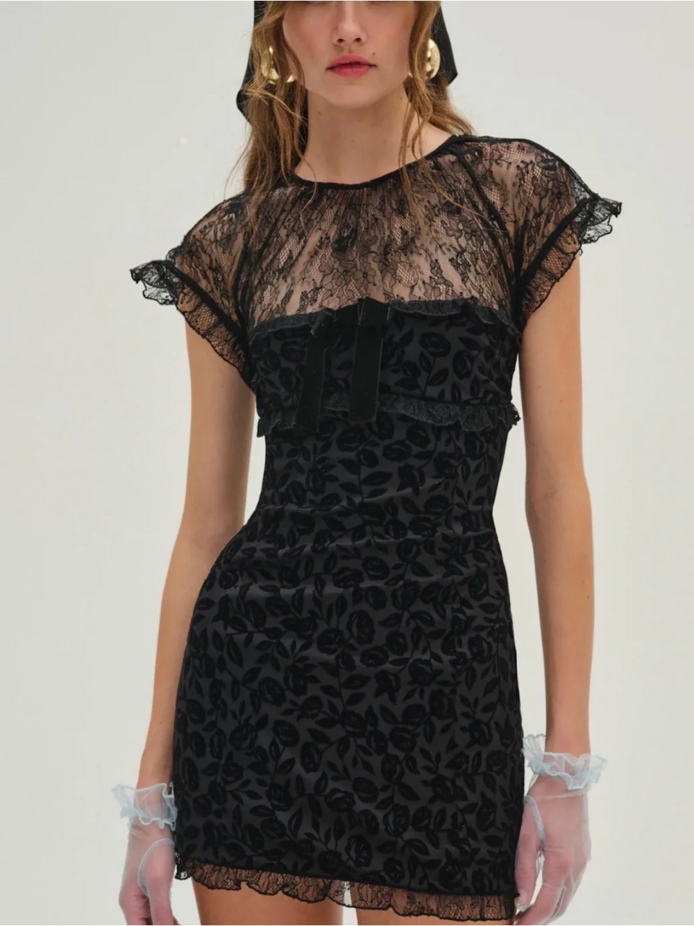 For Love & Lemons Black Lace-Overlay Mini Dress